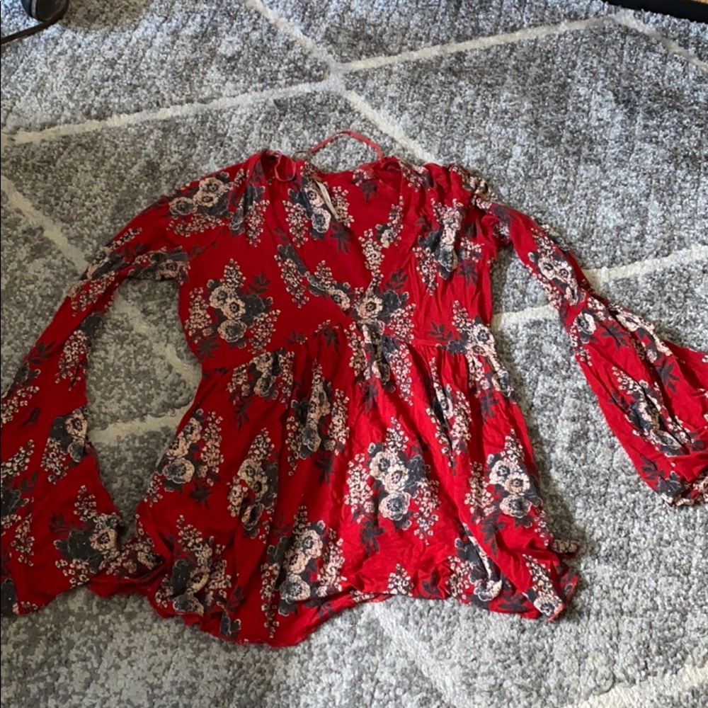 Free People Speak Easy Printed Bellsleeve Top